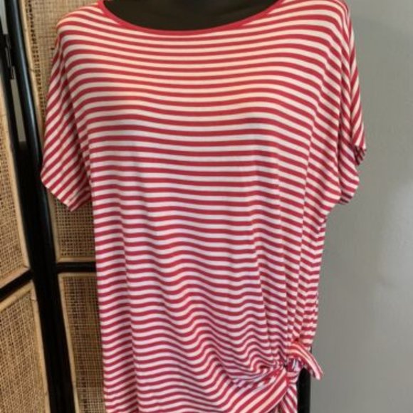Michael Kors Tops - Michael Kors Womens Top Pullover  Sz Med Short Sleeve Red White Striped Side Tie